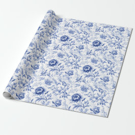 French Blue White Floral Toile Brautparty Geschenk Geschenkpapier