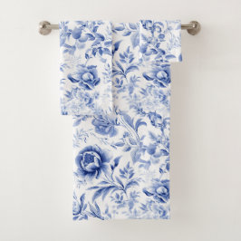 French Blue White Floral Toile Muster Geschenk Badhandtuch Set