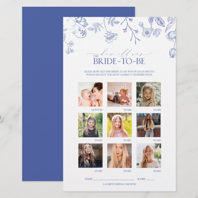 French Blue & White Viktorianisch Brautparty Game (Vorne/Hinten)