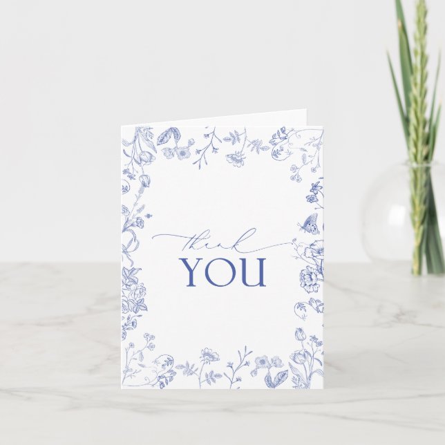 French Blue & White Viktorianisch Floral Vielen Da Dankeskarte (Vorderseite)