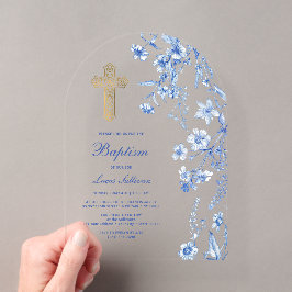French Blue Wildflowers Arch Baptism Acryleinladungen