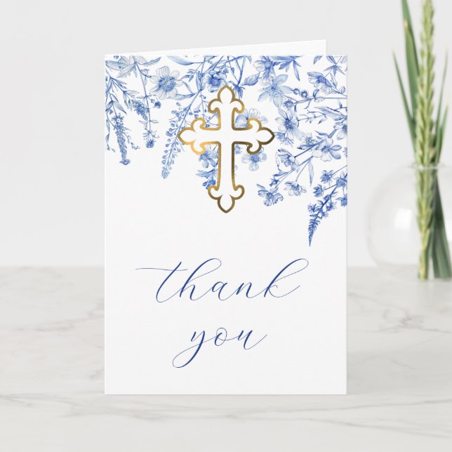 French Blue Wildflowers Religious Thank You Karte (Vorderseite)