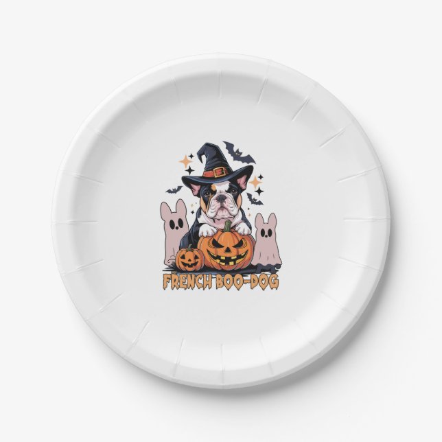 French Boo Dog Niedlich Französisch Halloween Ghos Pappteller (Vorderseite)