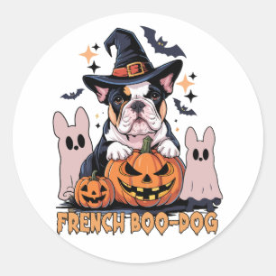 French Boo Dog Niedlich Französisch Halloween Ghos Runder Aufkleber