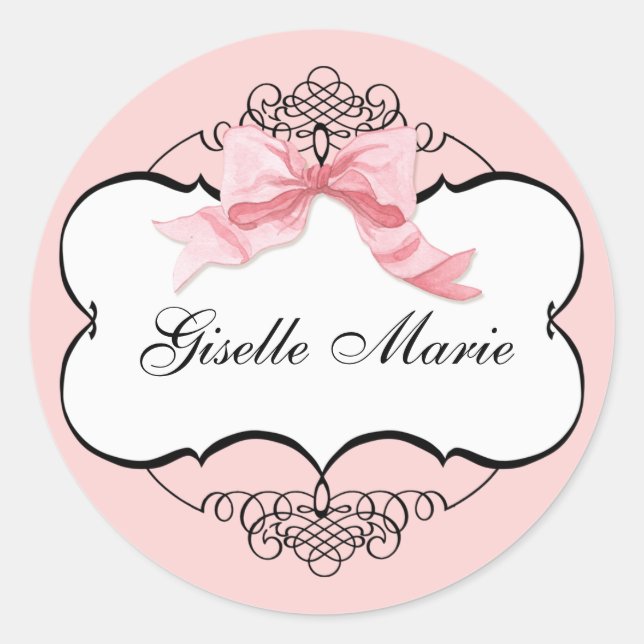 French Bow n Dots, Girl Baby Shower Sticker Siegel (Vorderseite)