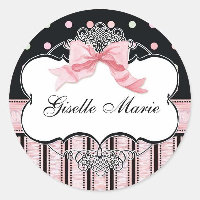 French Bow n Dots, Girl Baby Shower Sticker Siegel (Vorderseite)