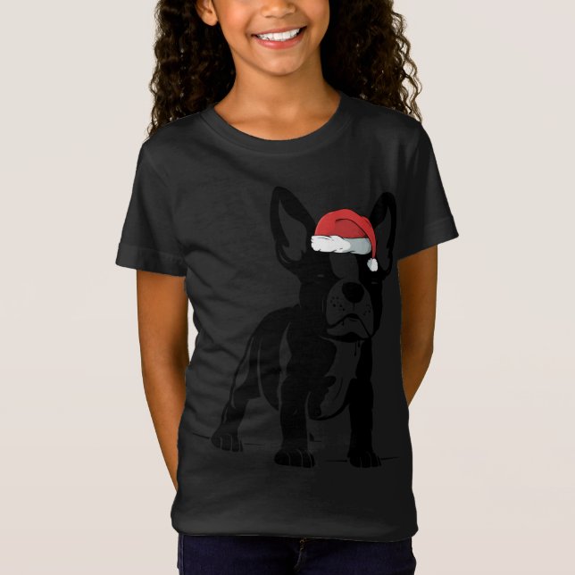French Bull Dog Weihnachtsmannmütze Niedlicher Wei T-Shirt (Vorderseite)