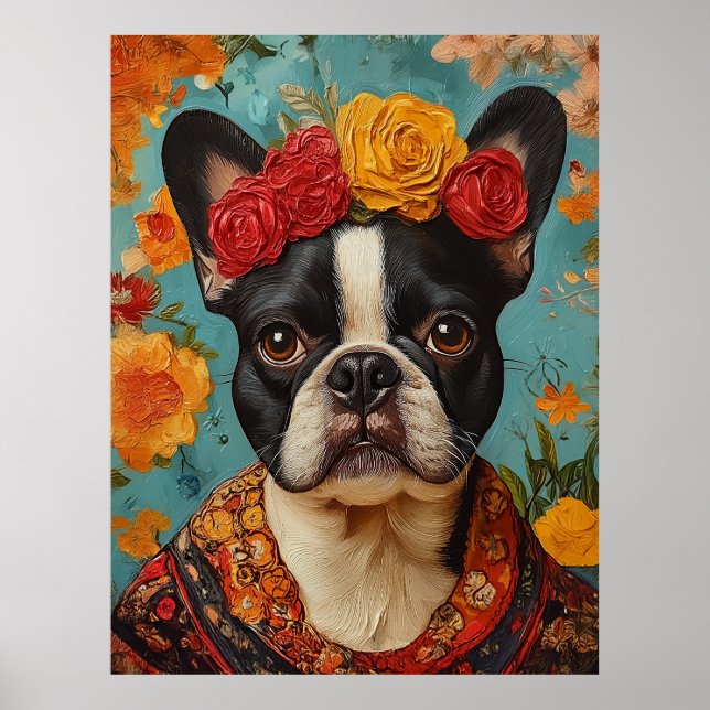 French Bulldog als Frida Kahlo Poster (Vorne)