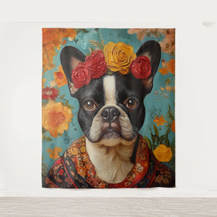French Bulldog als Frida Kahlo Wandteppich