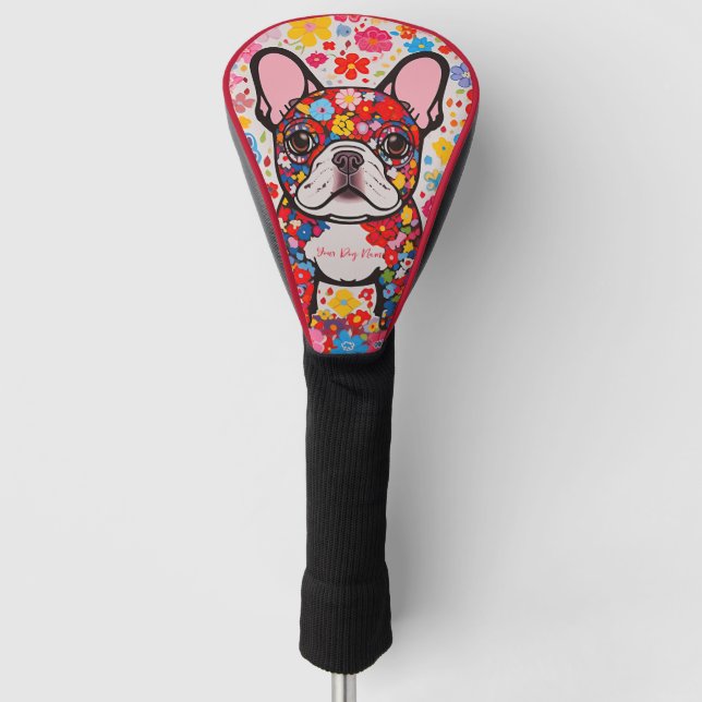French Bulldog and Blume 001 - Schneiderjuwel Golf Headcover (Vorderseite)
