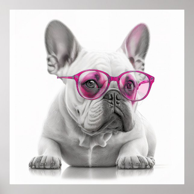 French Bulldog avec affiche en verre rose (Devant)