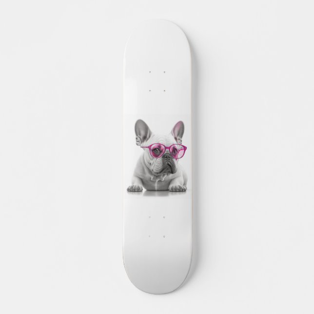 French Bulldog avec lunettes roses Skateboard (Devant)