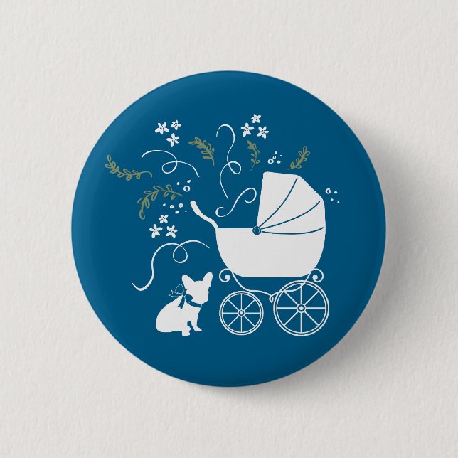 French Bulldog Baby Dusche Frenchy Frenchie Blue Button (Vorderseite)