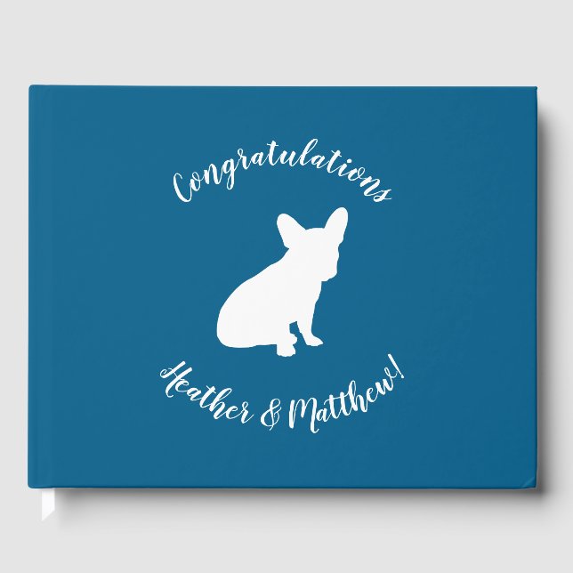 French Bulldog Baby Dusche Frenchy Frenchie Blue Gästebuch (Vorderseite)