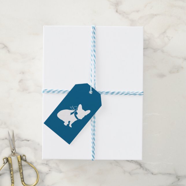French Bulldog Baby Dusche Frenchy Frenchie Blue Geschenkanhänger (Mit Garn)