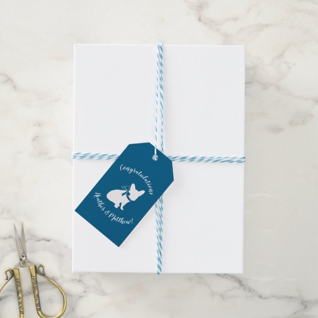 French Bulldog Baby Dusche Frenchy Frenchie Blue Geschenkanhänger (Mit Garn)