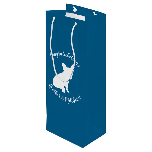 French Bulldog Baby Dusche Frenchy Frenchie Blue Geschenktüte Für Weinflaschen (Rückseite Schrägansicht)