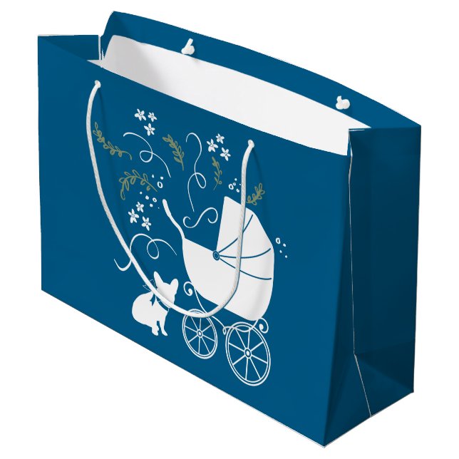 French Bulldog Baby Dusche Frenchy Frenchie Blue Große Geschenktüte (Rückseite Schrägansicht)