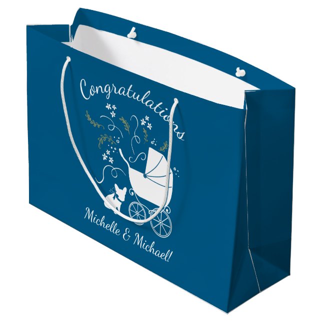 French Bulldog Baby Dusche Frenchy Frenchie Blue Große Geschenktüte (Rückseite Schrägansicht)
