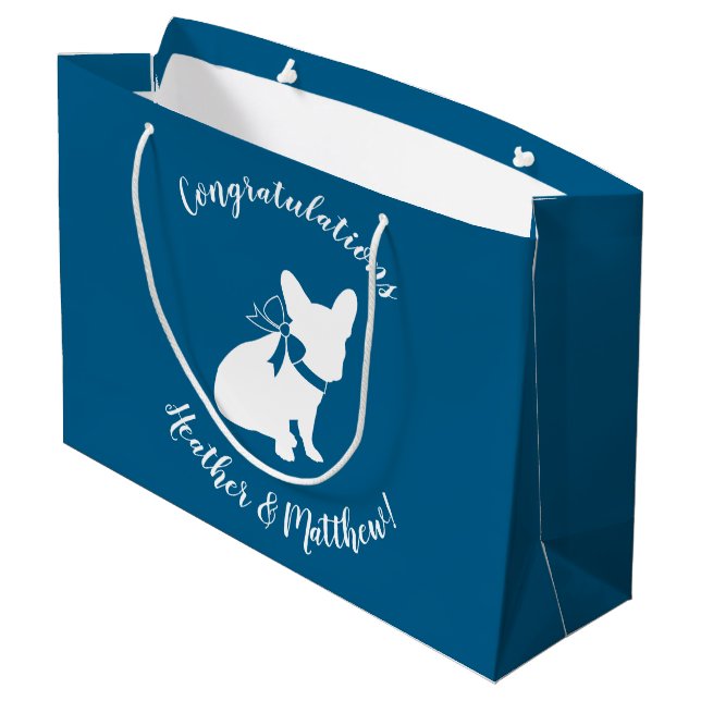 French Bulldog Baby Dusche Frenchy Frenchie Blue Große Geschenktüte (Rückseite Schrägansicht)