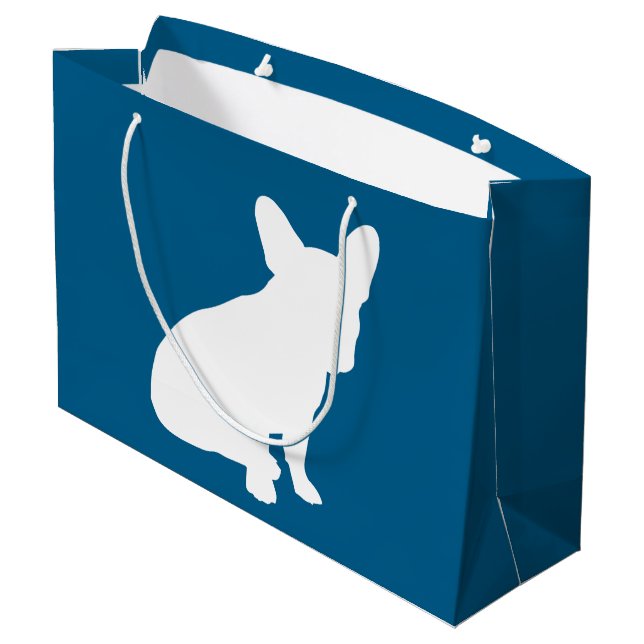 French Bulldog Baby Dusche Frenchy Frenchie Blue Große Geschenktüte (Rückseite Schrägansicht)