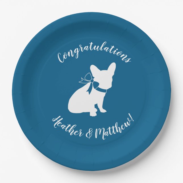 French Bulldog Baby Dusche Frenchy Frenchie Blue Pappteller (Vorderseite)