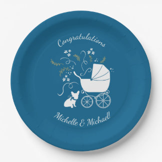 French Bulldog Baby Dusche Frenchy Frenchie Blue Pappteller