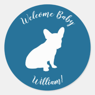 French Bulldog Baby Dusche Frenchy Frenchie Blue Runder Aufkleber