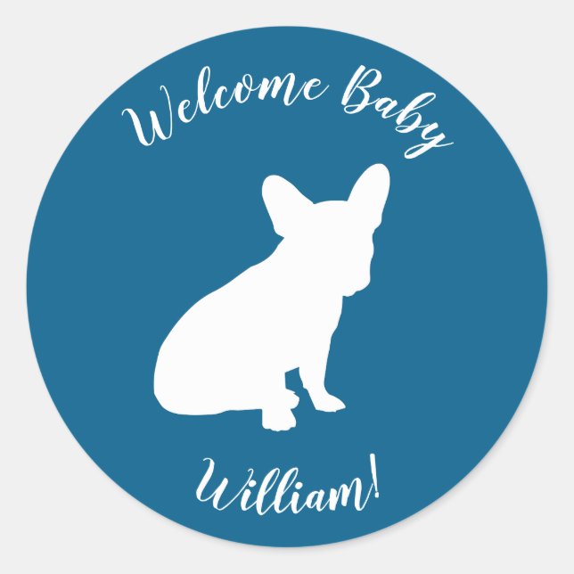 French Bulldog Baby Dusche Frenchy Frenchie Blue Runder Aufkleber (Vorderseite)