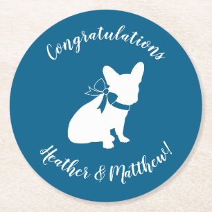 French Bulldog Baby Dusche Frenchy Frenchie Blue Runder Pappuntersetzer