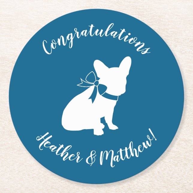 French Bulldog Baby Dusche Frenchy Frenchie Blue Runder Pappuntersetzer (Vorderseite)