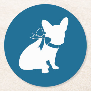French Bulldog Baby Dusche Frenchy Frenchie Blue Runder Pappuntersetzer