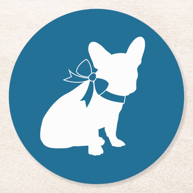 French Bulldog Baby Dusche Frenchy Frenchie Blue Runder Pappuntersetzer (Vorderseite)