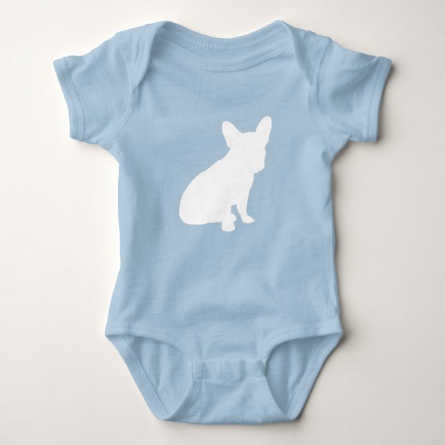 French Bulldog Baby Dusche Frenchy Frenchie Blue Strampler (Vorderseite)