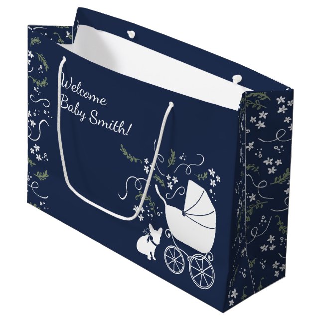 French Bulldog Baby Showbeutel Große Geschenktüte (Vorderseite Schrägansicht)