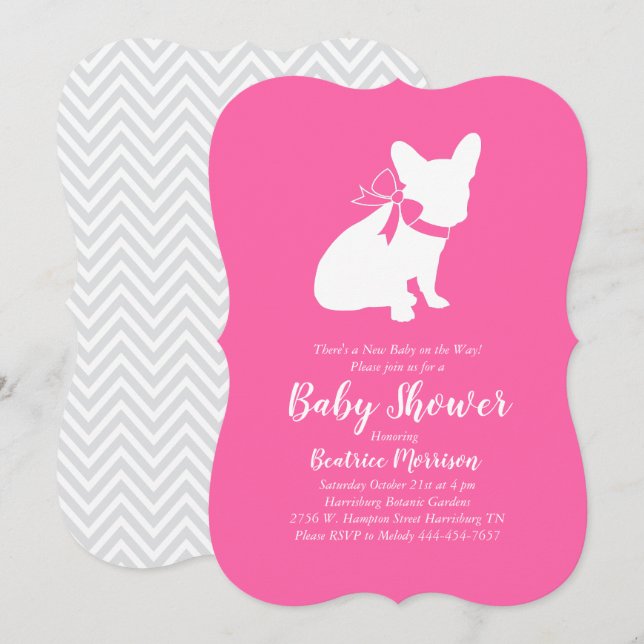 French Bulldog Baby Shower Frenchie Pink Girl Einladung (Vorne/Hinten)