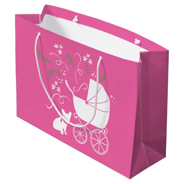 French Bulldog Baby Showroom Frenchy Frenchie Pink Große Geschenktüte (Rückseite Schrägansicht)