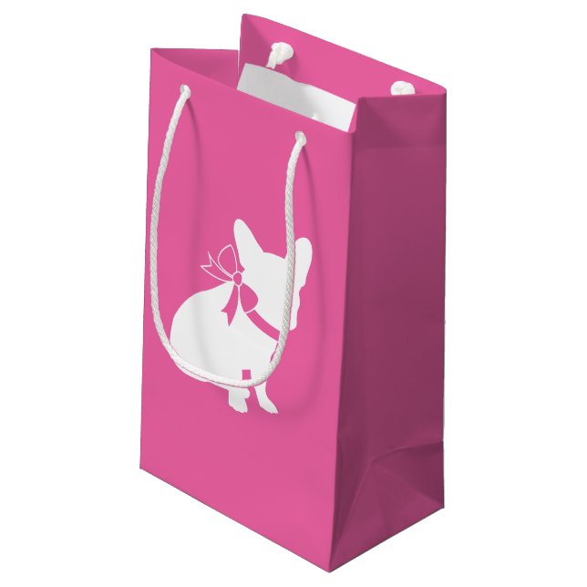 French Bulldog Baby Showroom Frenchy Frenchie Pink Kleine Geschenktüte (Rückseite Schrägansicht)