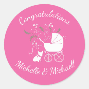 French Bulldog Baby Showroom Frenchy Frenchie Pink Runder Aufkleber