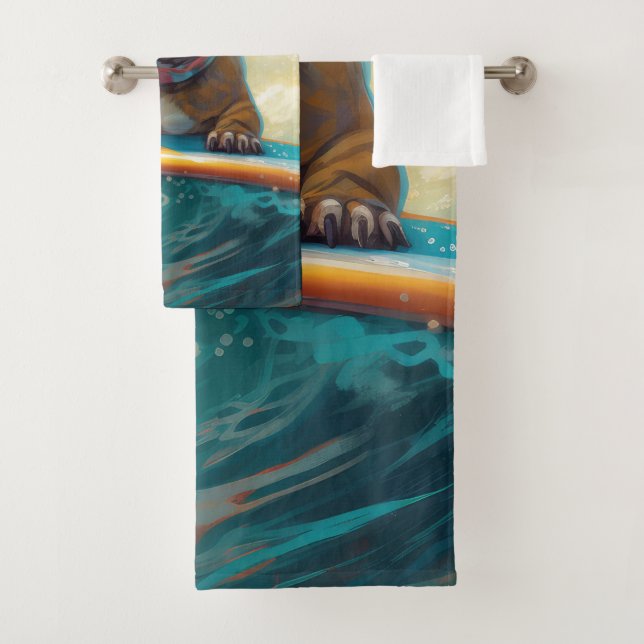 French Bulldog Beach Surfing Malerei Badhandtuch Set (Insitu)