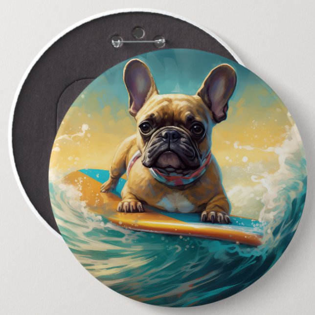 French Bulldog Beach Surfing Malerei Button (Vorne & Hinten)