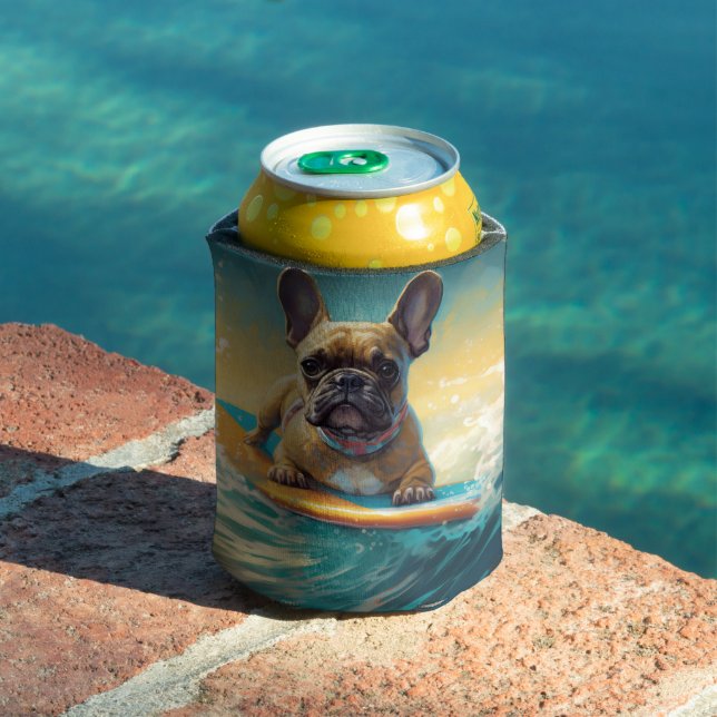 French Bulldog Beach Surfing Malerei Dosenkühler (In Situ Pool)