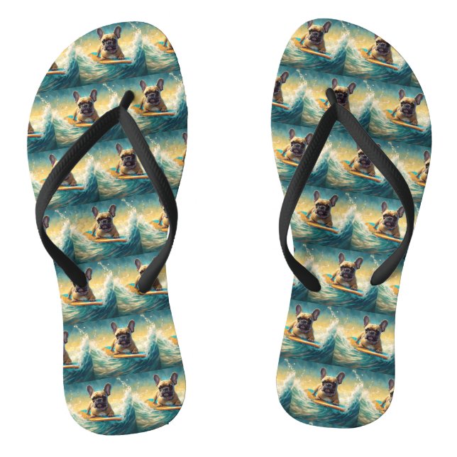 French Bulldog Beach Surfing Malerei Flip Flops (Fußbett)