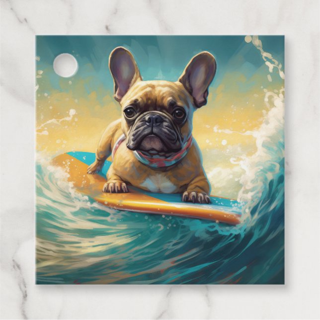 French Bulldog Beach Surfing Malerei Geschenkanhänger (Vorderseite)