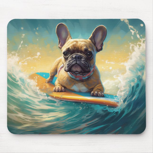 French Bulldog Beach Surfing Malerei Mousepad (Vorne)