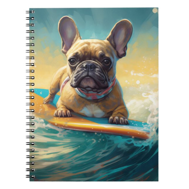 French Bulldog Beach Surfing Malerei Notizblock (Vorderseite)