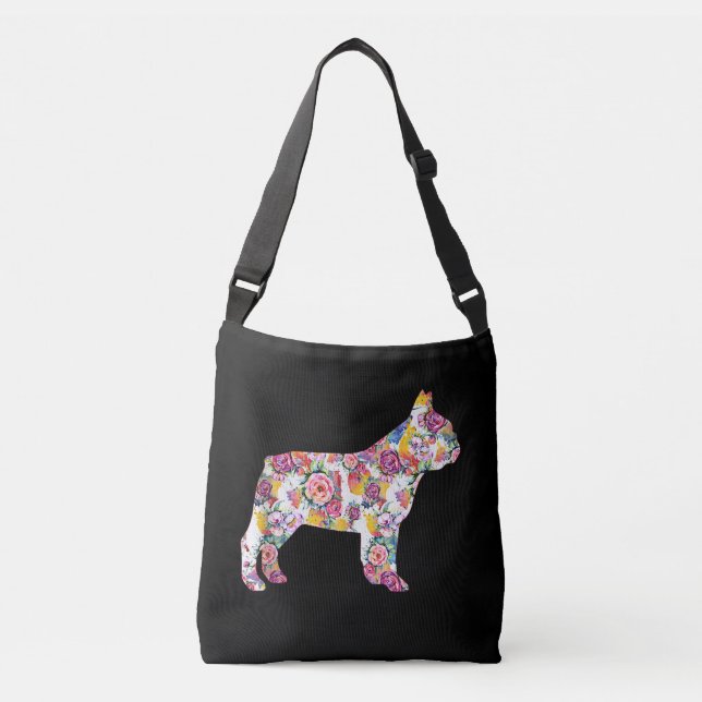French Bulldog Blume Pattern Frenchie Bulldogs Tragetaschen Mit Langen Trägern (Vorderseite)