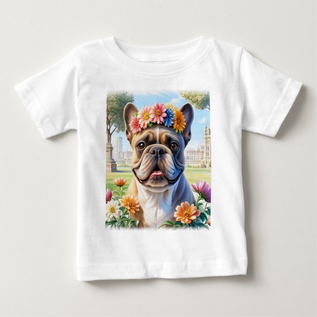 French Bulldog Blumenkranz Muttertag Baby T-shirt (Vorderseite)