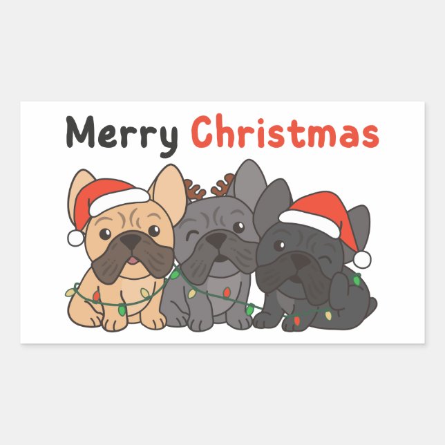 French Bulldog Christmas Animals Niedlich Hunde Sq Rechteckiger Aufkleber (Vorderseite)