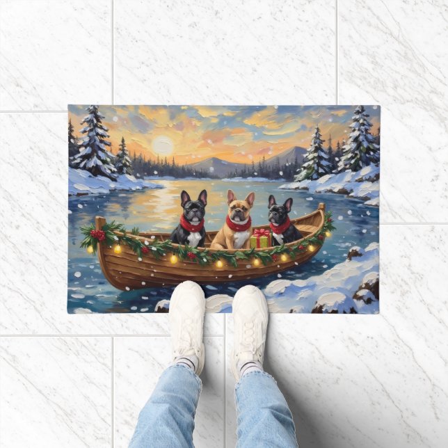 French Bulldog Christmas Boat Holiday Fußmatte (Indoor)